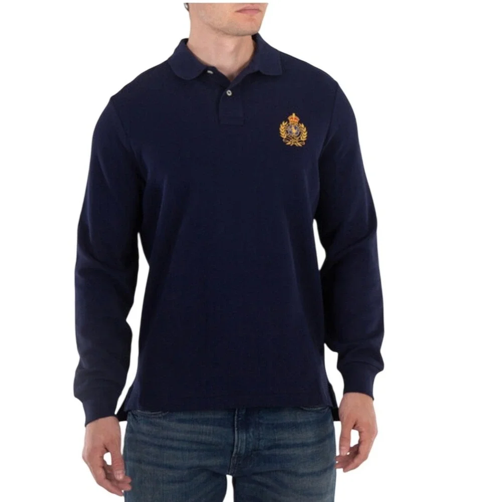 Polo Ralph Lauren Mens SZ MED Black Classic Fit Long Sleeve Crest‎ Polo Shirt